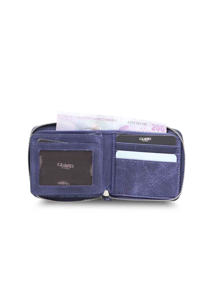 Meskanto Guard Antique Navy Blue Zipper Horizontal Mini Leather Wallet